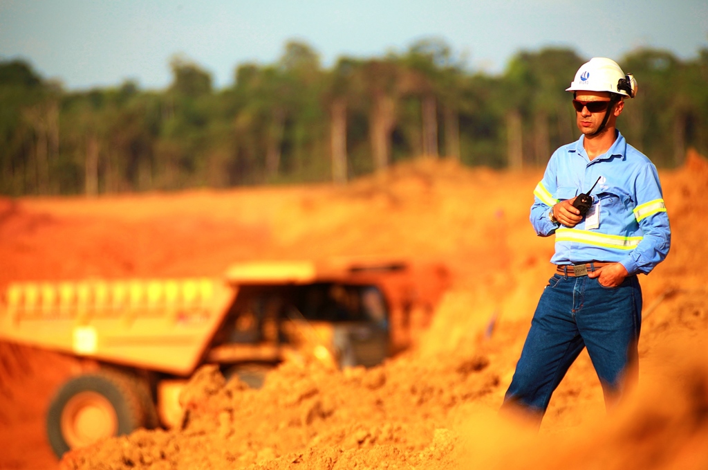 Employee overlooking the bauxite mine in Paragominas, Brazil