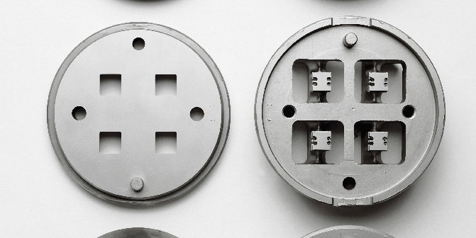 a close-up of several circular metal objects
